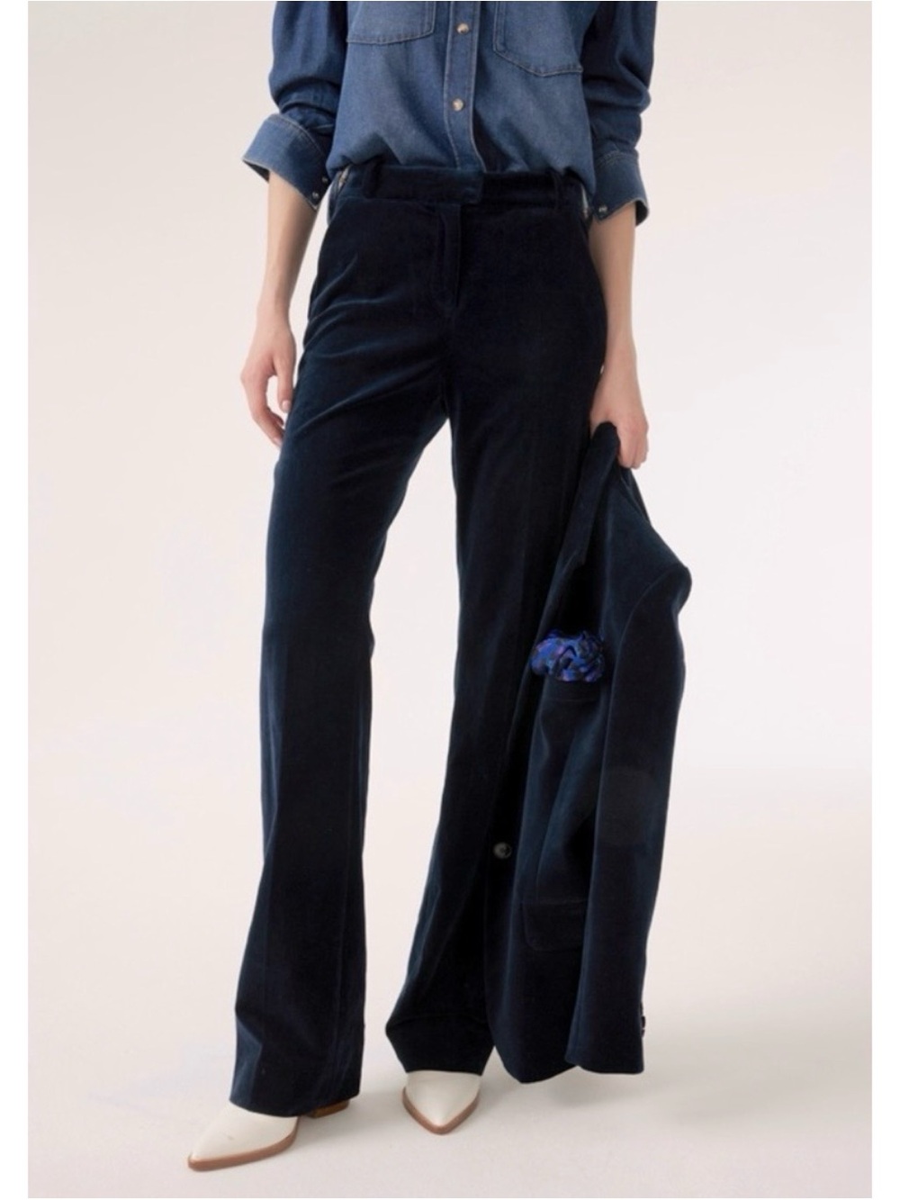 ba&sh Babilon Trouser Bootcut Velvet Pants in Midnight Blue Navy Sz 40 8